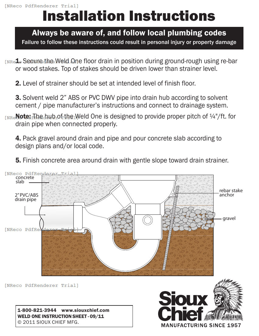 800 SERIES - WELDONE INTEGRAL TRAP FLOOR DRAIN - INSTRUCTION SHEET.PDF Technical Document